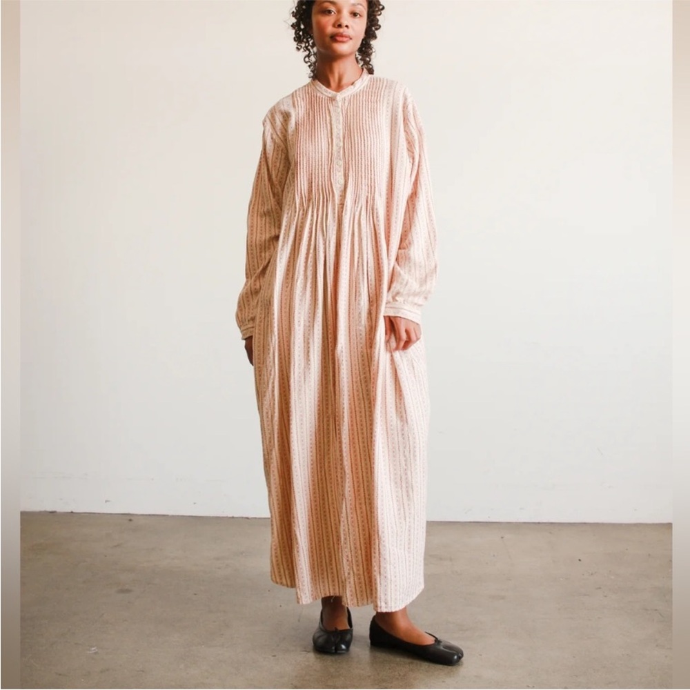 90s Vintage L.L. Bean Dobby Striped Cotton Flannel Nightgown Red White Medium